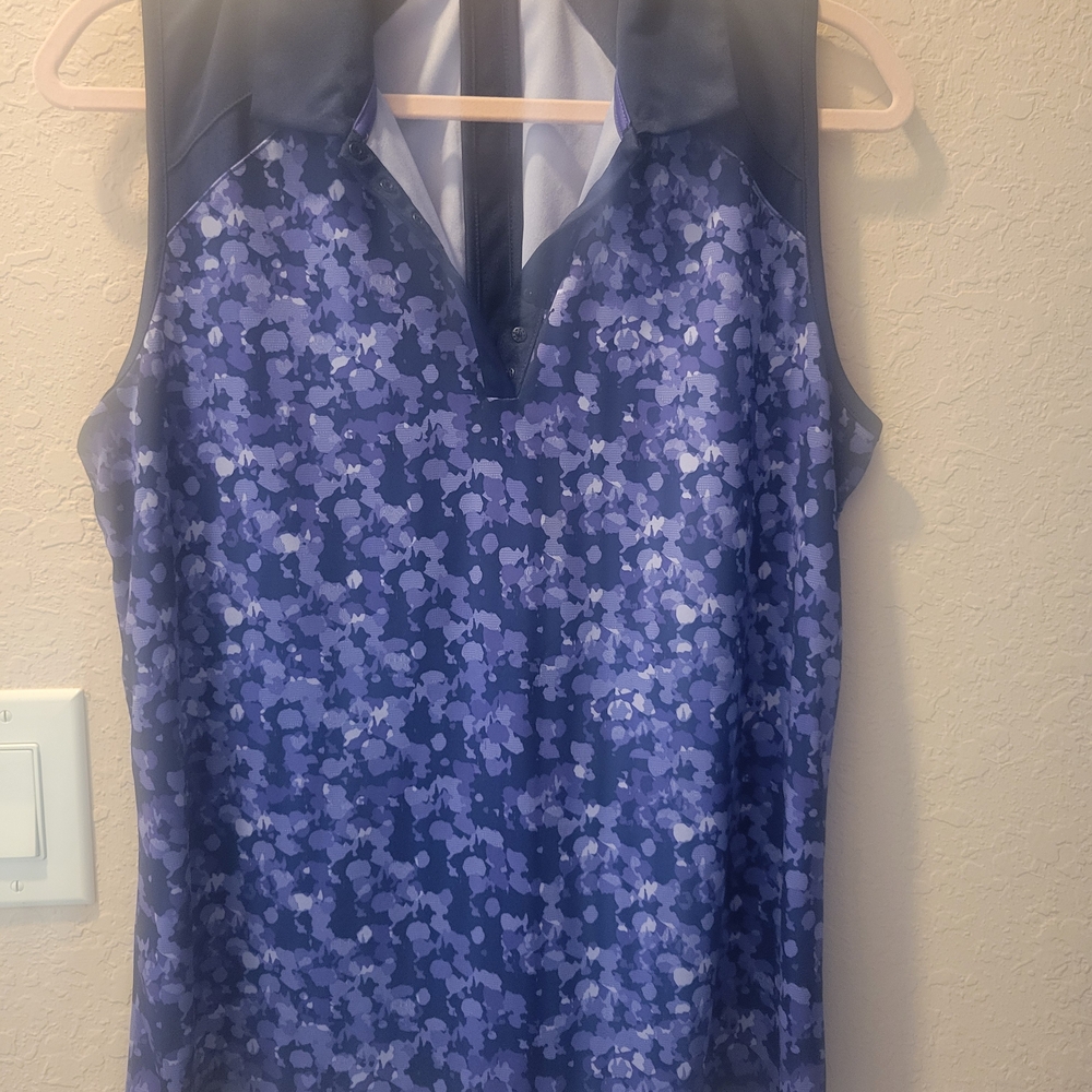 Grand Slam Blue Floral Sleeveless V-Neck Golf Tank